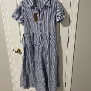 Blue and White Striped Dress